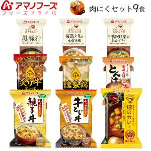 アマノフーズ フリーズドライ 肉 にく 9種 セット 【 送料無料 】 フリーズドライ 味噌汁 どんぶり カレー スープ 詰め合わせ 具だくさん お味噌汁 豚汁 親子丼 牛丼 業務用 即席 インスタント 食品 備蓄 非常食 ホワイトデー ギフト キャッシュレス 還元