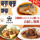 \ クーポン 配布中/ レトルト 食品 常温 うちのや 3種類の セット から 選べる お試し 惣菜 おかず 3食 詰め合わせ 【 メール便 送料無料 】 レトルト食品 常温保存 お惣菜 肉 魚 野菜 煮物 煮魚 レンジ 食べ物 一人暮らし 敬老の日 2025 お礼 プチギフト