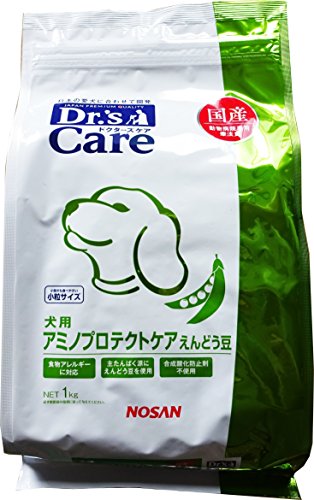 ◆商品名：ドクターズケア (Drs CARE) 療法食 犬 アミノプロテクトケア えんどう豆 1kg 本体サイズ (幅X奥行X高さ) :19×9×30cm 本体重量:1kg 原産国:日本 商品紹介 食物アレルギーによる皮膚疾患・消火器疾患の犬の食事管理を目的に開発された療法食です。アミノ酸・えんどう豆・スターチ等を原料とし、アレルゲンを制限しています。 ご注意（免責）＞必ずお読みください この製品は動物病院専用です。必ず獣医師の指示に従って与えてください。