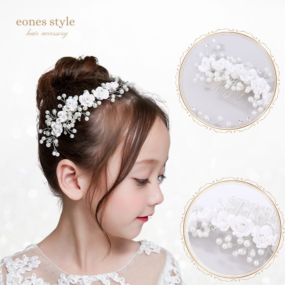 ヘアアクセサリー ヘッドドレス 子供 髪飾り 女の子 キッズ 花 フォーマルヘアアクセ ホワイト パール ..