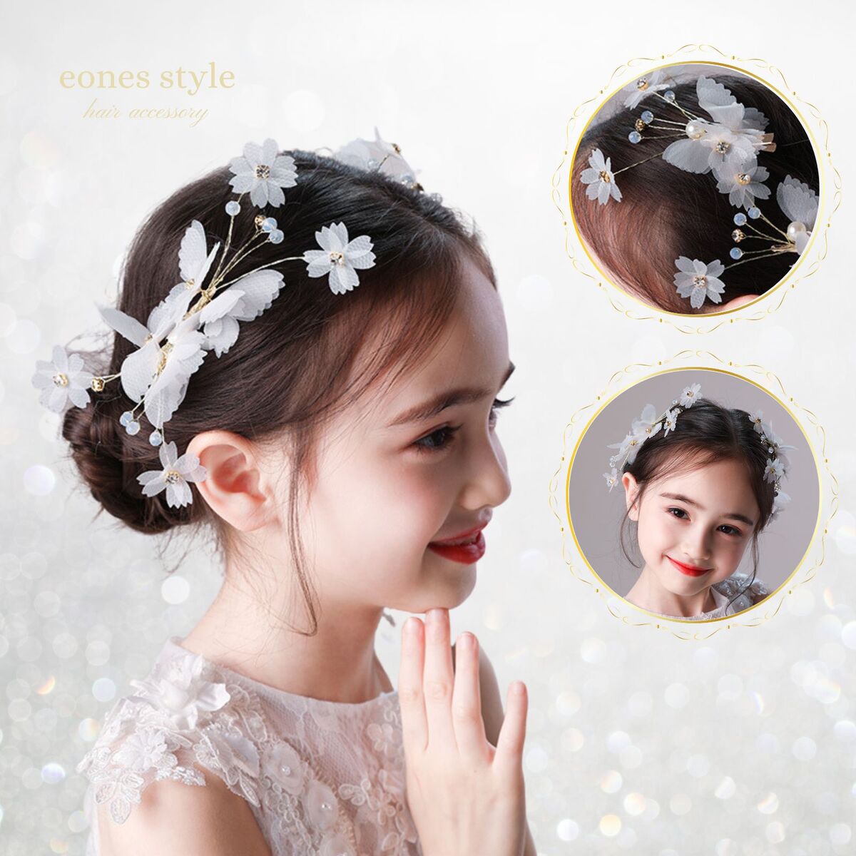 ヘッドドレス 髪飾り 子供 女の子 キッズ ヘアアクセサリー リボン シアー 透け感 ヘアクリップ 3個セ..