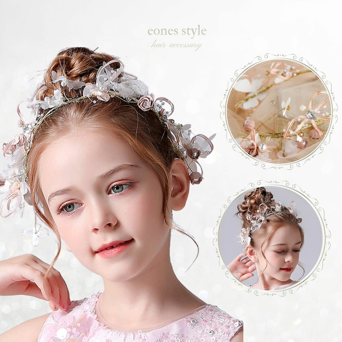 ヘアアクセサリー 髪飾り ピアノ発表会 発表会 ヘッドドレス 子供 女の子 花 リーフ 蝶々 リボン ライ..