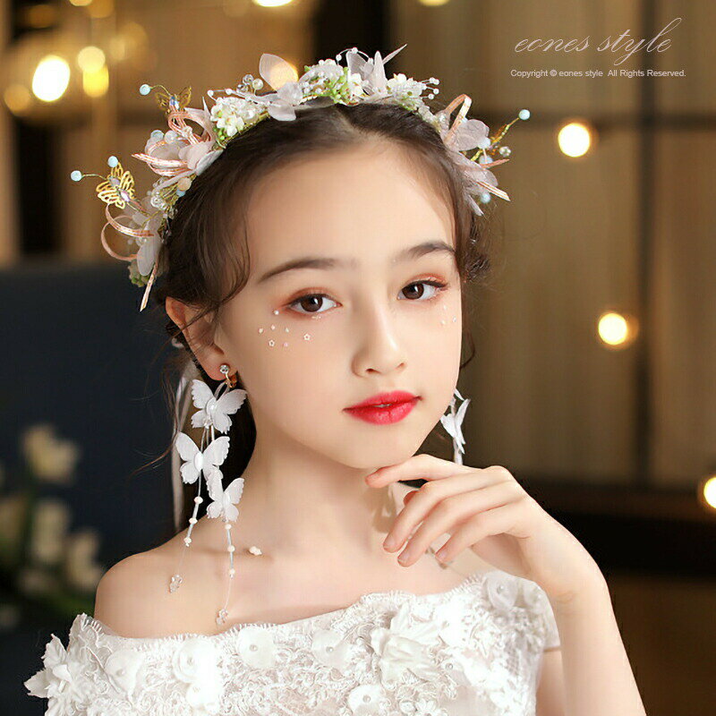 ヘアアクセサリー 髪飾り 子供 ハンドメイド イヤリング 2点 セット 女の子 レディース 花 ピアノ 発表..