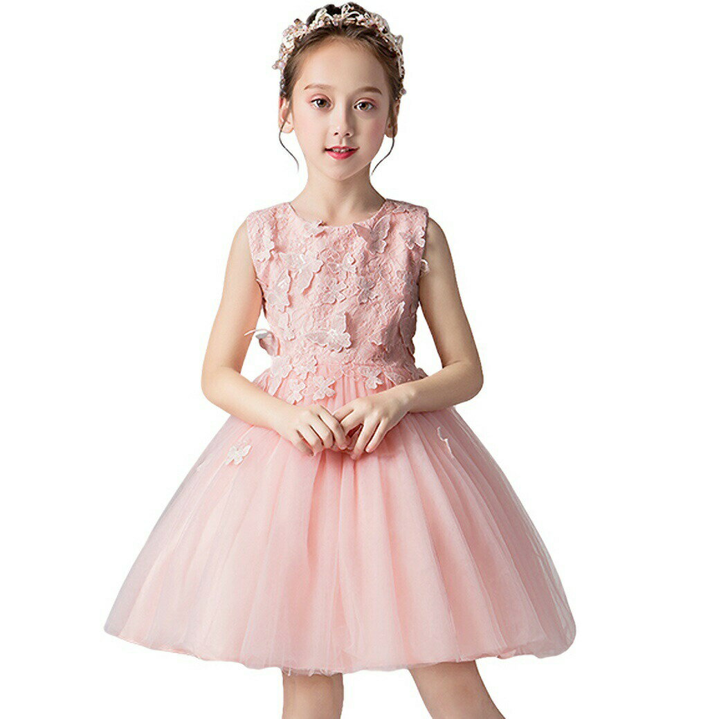 子供ドレス フォーマル 子供服 子どもドレス 女の子 ワンピース 110 120 130 140 ピンク 蝶々 刺繍 ノ..