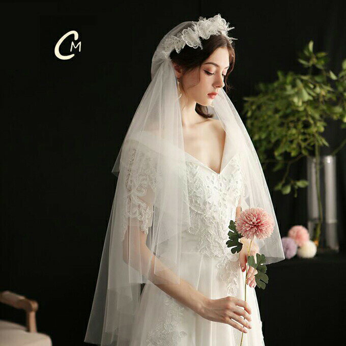 ウェディング ベール 【ミドルベール】結婚式 2層 クリップ止め ショートベール ウェディングベール ウ..