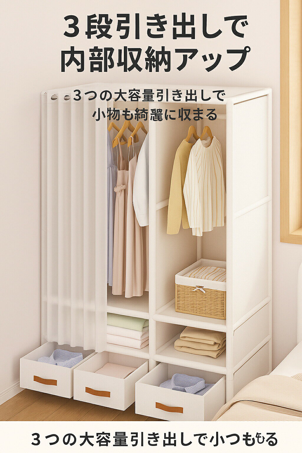 クローゼット 収納 家具 布製 ワードローブ 折りたたみ 衣類収納 ハンガーラック ...