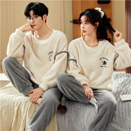 ペア パジャマ 冬 もこもこ カップル ペア ルームウェア セット 長袖 ペアパジャマ モコモコ メンズ ペ..