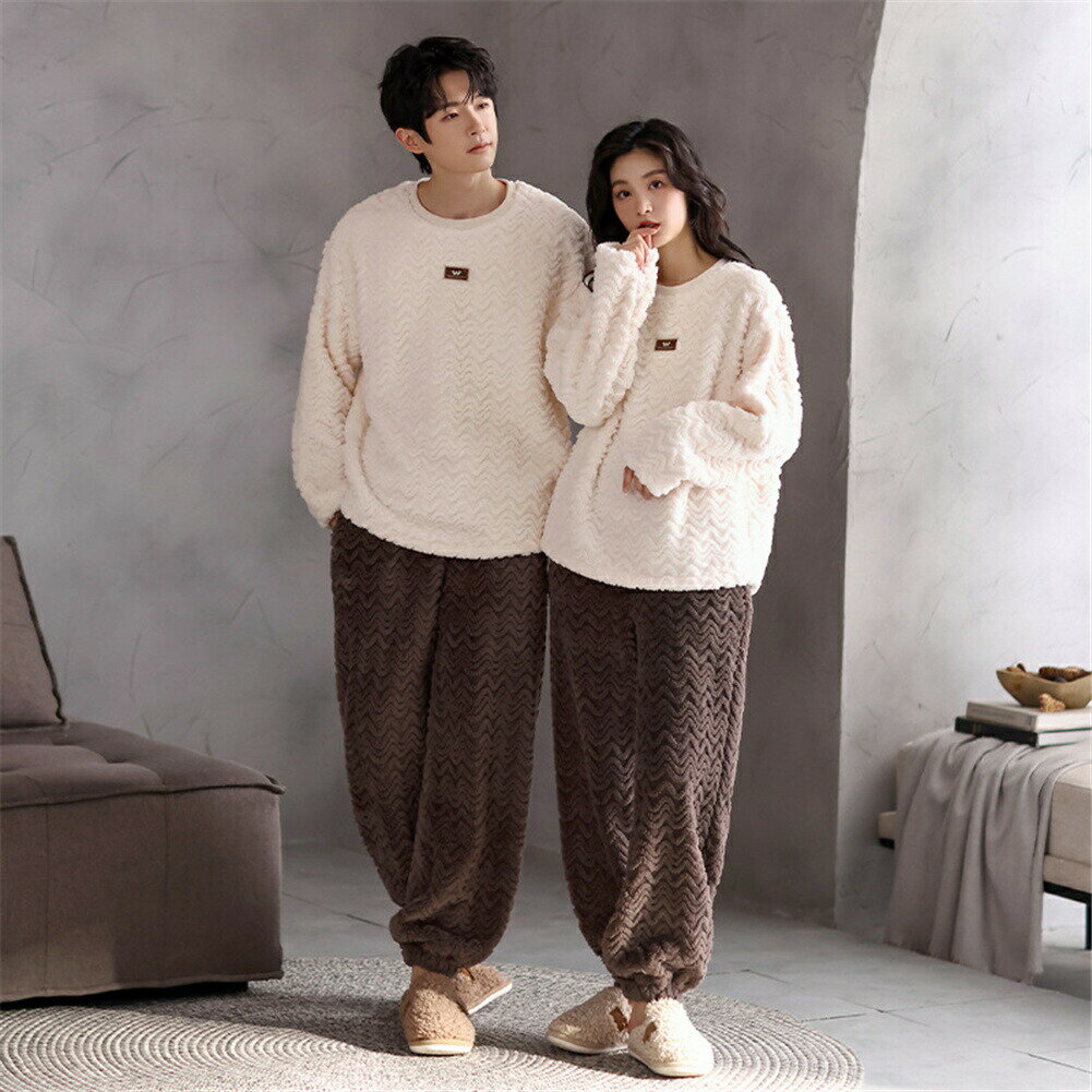 ペアパジャマ 冬 モコモコ 男女2着 セット 長袖 おしゃれ ゆったり シンプル カップル ペア ルームウェア レディース パジャマ ペア 夫婦 もこもこ メン...