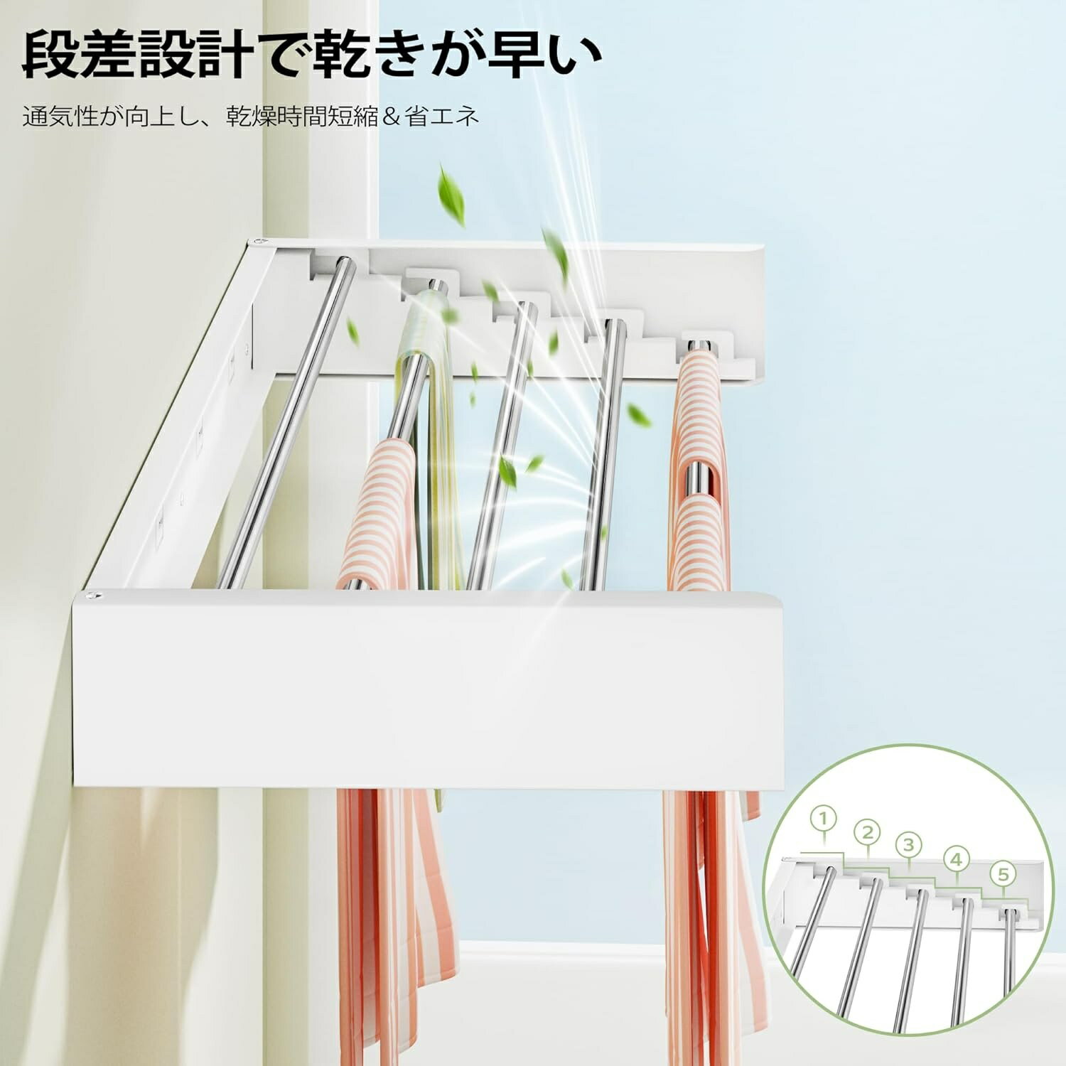 【P5倍&期間限定価格】壁掛け式物干しラック 折りたたみ式 洗濯物干し 折りたたハンガーラック ウォールハンガー 壁取り付け式 コートラック タオル掛け 洗濯物干し 室内・屋外対応 省スペース 壁 折畳み 隠れた式 壁付け物干し ベランダ 物干し竿 5/6本付き