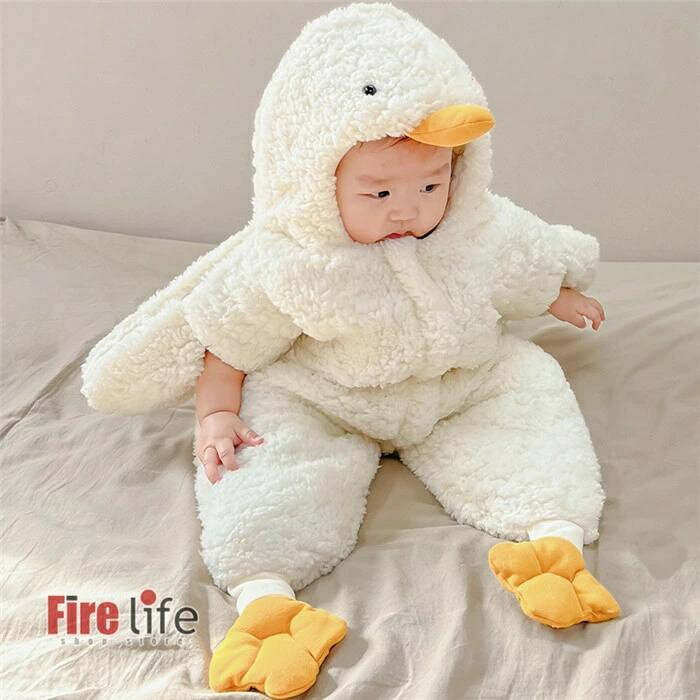 ロンパース ベビー ガチョウ アヒル かわいい カバーオール 着ぐるみ 秋冬 中綿入り 保温 モコモコボア 赤ちゃん 子供服 かわいい 記念日