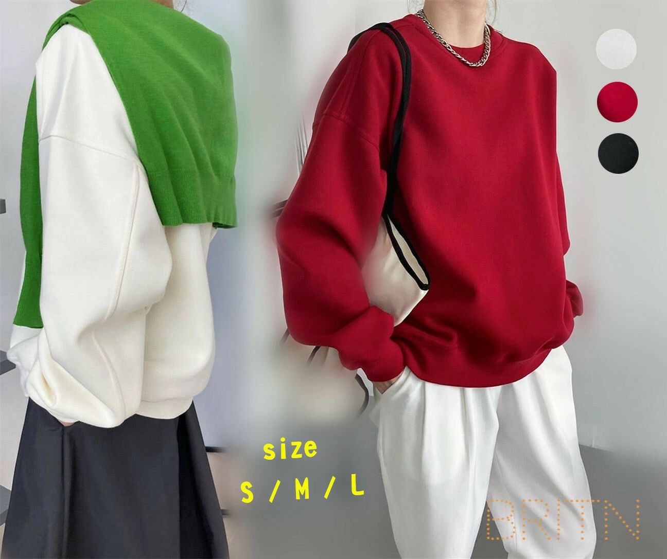 Rakuten - 送料無料 tシャツ レディース 裏起毛長袖tシャツ ロンT カットソー プルオーバー ロングtシャツ 大きいサイズ ロンティー スエット ルームウエア ゆったり 春秋冬 ブラック レッド パールホワイト