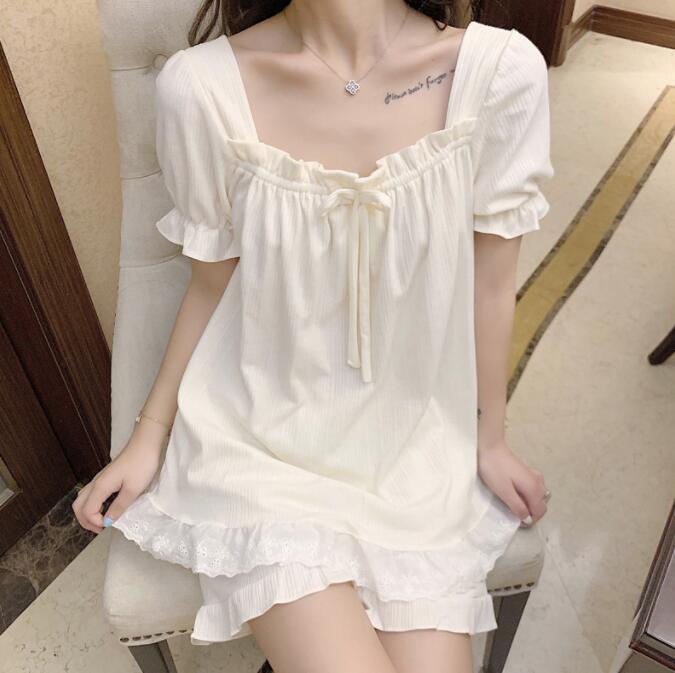 レディース半袖パジャマ 上下セット 半袖Tシャツ＋ショートパンツ スクエアネックライン 可愛い レース リボン 2点セット 天使風 お姫系 ルームウエア ゆったり ナイトウエア 部屋着セット 半袖寝間着 春夏 M-3L ベージュ ピンク ブルー