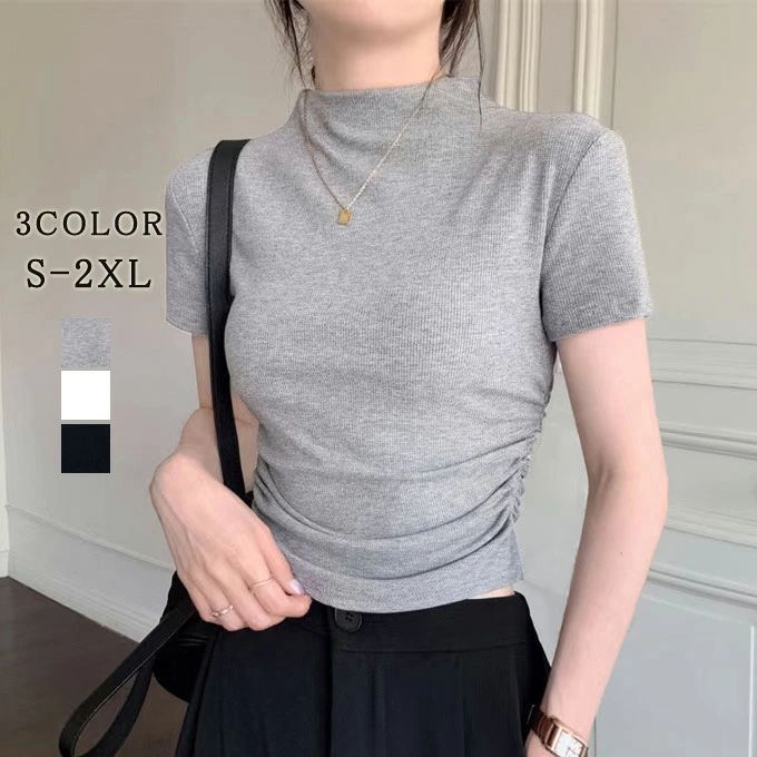 Tシャツ 半袖tシャツ レディース タイトネック シンプル tシャツ 春夏 ストレッチ素材 無地 カットソー トップス カジュアル タイト スリム 着痩せ 美ライン インナー 春夏 送料無料