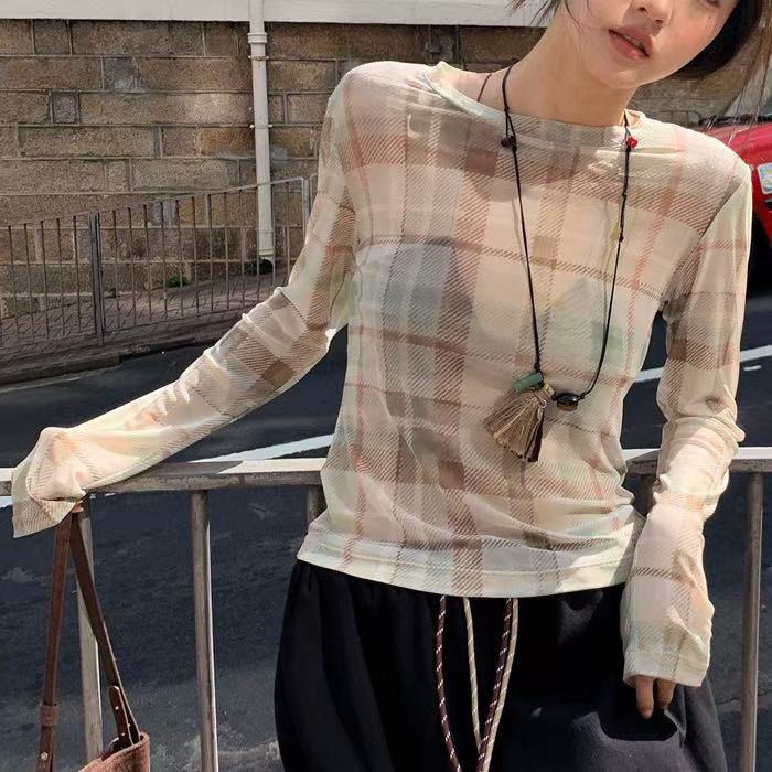 Rakuten - シアーシャツ 透け感 シースルー シアー トップス ボリューム袖 ツーピース 長袖 Tシャツ 女性用 スリミング 薄手 着痩せ ロンT レイヤード シアー トップス tシャツ 長袖 重ね着 シアートップス インナー クルーネック 体型カバー シースルー カットソー ファッション