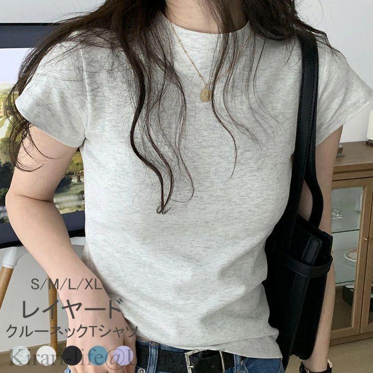 Rakuten - 夏新作半袖tシャツ レディース tシャツ 半袖 カットソー Tシャツ クルーネック トップス 春夏 袖短い プチハイネック コットン 綿 白 黒 グレー フィット感 き