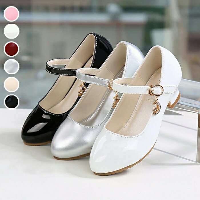 Formal Shoes - フォーマルシューズ 子供靴 ピアノ発表会 靴 キッズ 女の子 ダンス靴 ヒール カジュアル シューズ 結婚式 パーディー 七五三 入学式 セレモニー 18cm 19cm 20cm 21cm 22cm 23cm 24cm 24.5cm ホワイト ブラック シルバー ピンク ベージュ ワインレッド