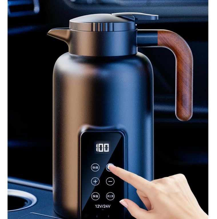 車載電気ポット 電気ケトル 温度調節（±1℃）携帯旅行用急速車用湯沸し器 カーヒーター ヒーティング 1300ml 360°循環急速加熱 25℃～100℃ カー用＆トラック用DC12V/24V兼用 暖房?保温 湯ボルト 電気温水カップヒーター 車中泊 液