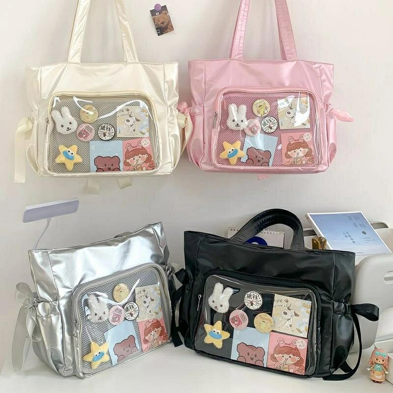 Rakuten - 日系バレエ風リボン付き痛バッグ、バジャ痛バッグ、二次元キュートな女の子にぴったりの万能トートバッグ、手提げバッグ、ショルダーバッグ。
