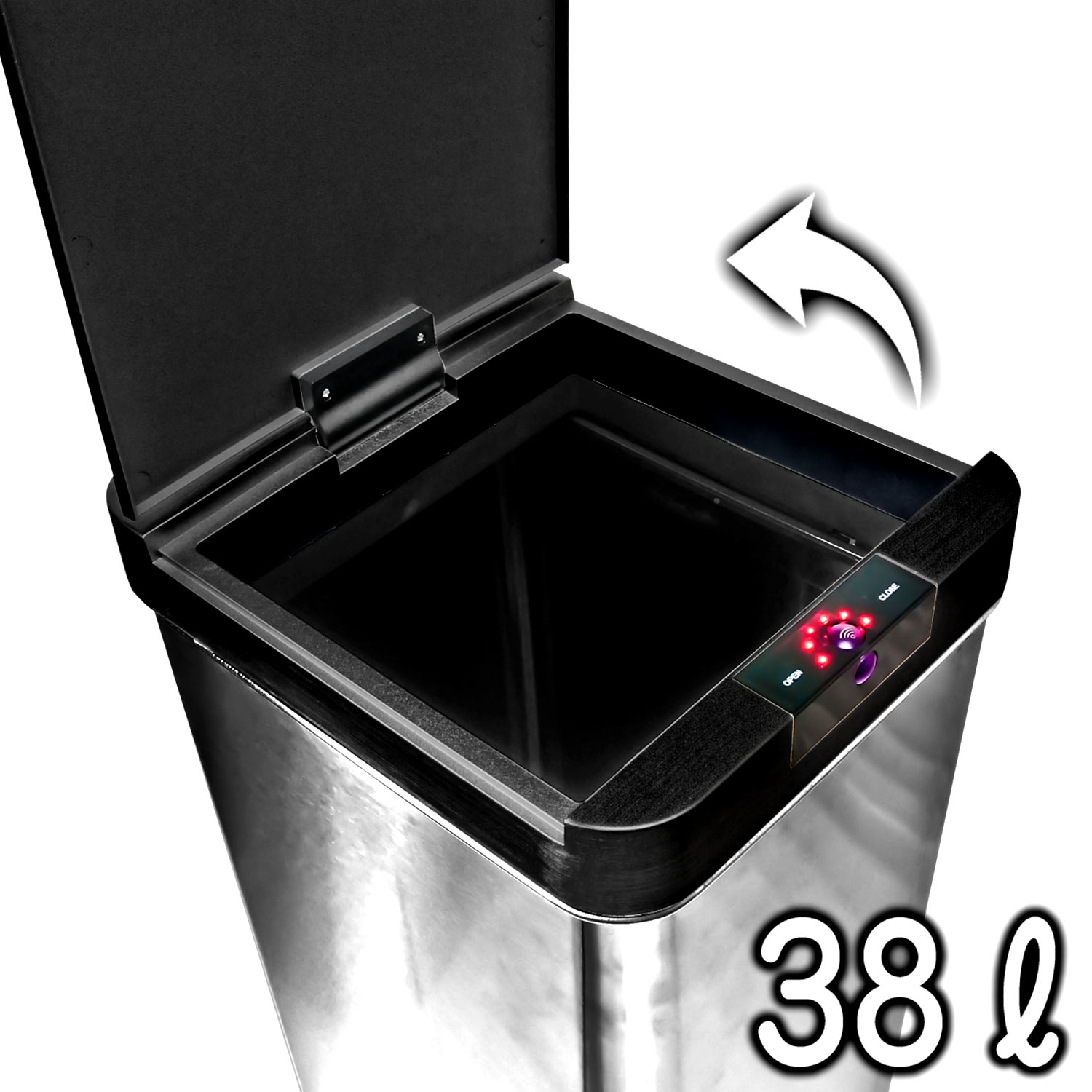 センサー式 自動開閉ゴミ箱 【 EM-38LMG ブラック 】 大容量 38L センサー ふた付き ステンレス スリム 縦型 角型 自動ゴミ箱 ダストボックス インテリア キッチン 大きい おしゃれ おすすめ