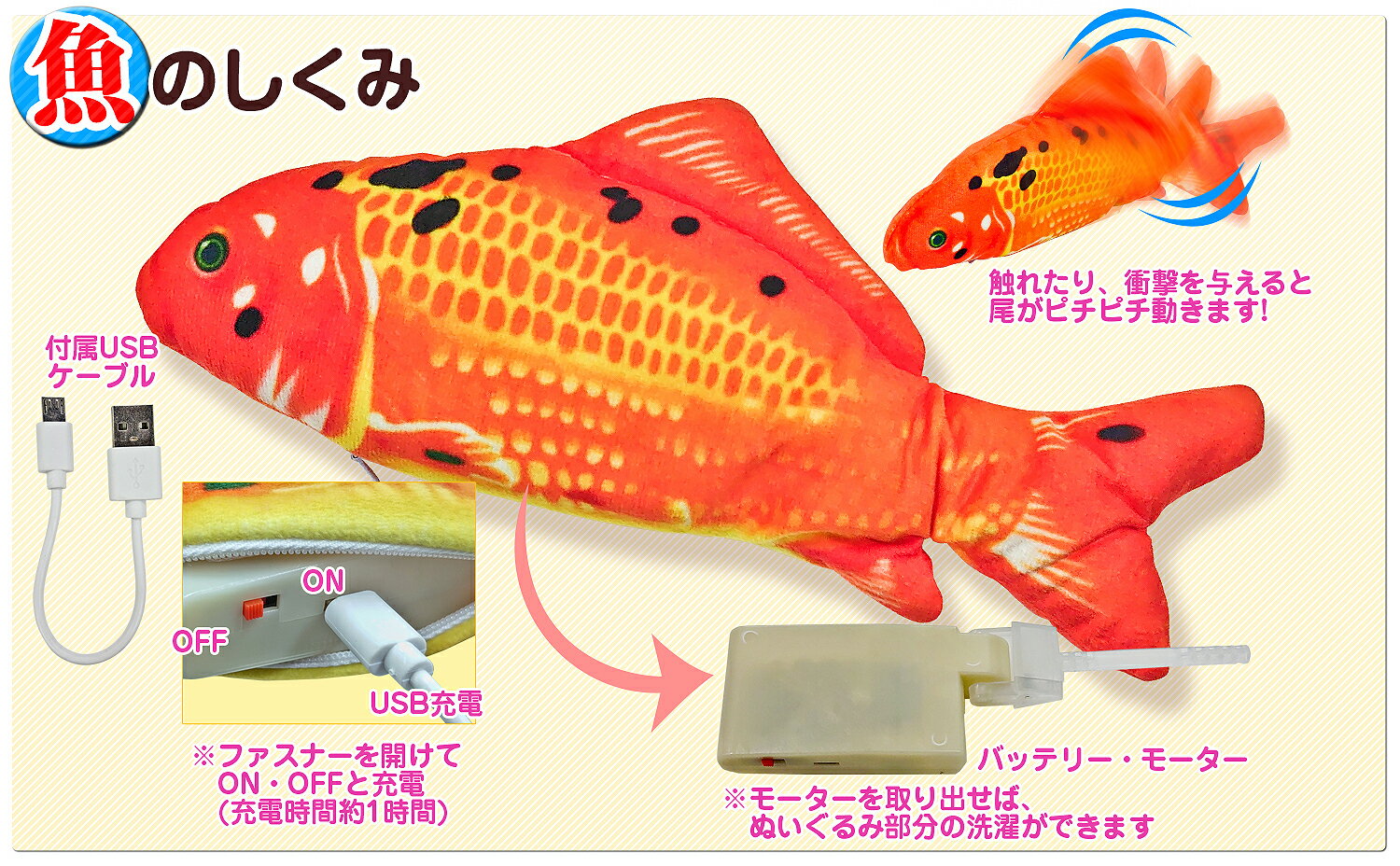 【電動】 猫 おもちゃ ハネる魚 電動猫キッカー リアルに動く 【ハネる魚 ムービングフィッシュ ニシキゴイ】 ペット用 運動不足解消 猫のおもちゃ 猫キック 魚ロボット