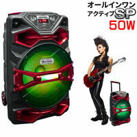 イベントやライブ、カラオケや演説に!キャリーカートで移動も楽々。ギターアンプにも使えます!【オールインワン・アクティブ・スピーカー50W レッド】