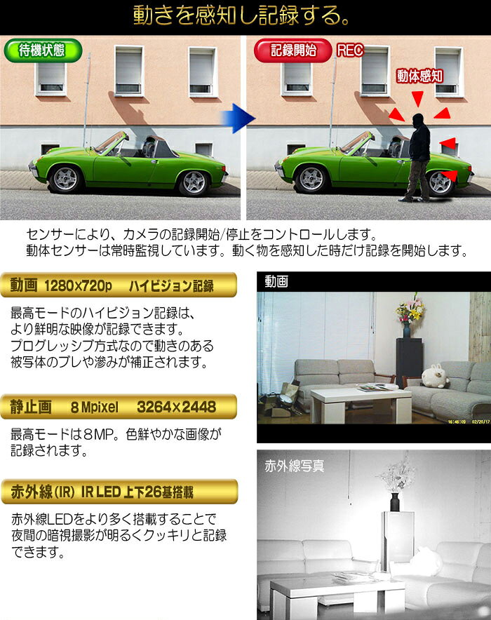 防犯カメラ トレイルカメラ 小型 【 28C コンパクトタイプ 】電池式 SDカード対応 監視カメラ 監視録画 HD 動体センサー 動体検知 赤外線 録画 防水 防犯 動物 害獣 狩猟 夜間撮影 おすすめ 画像3