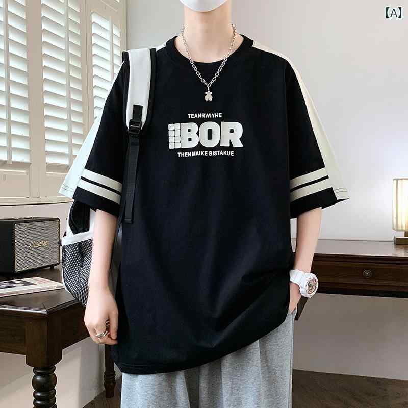 厚手の 半袖 メンズ 夏の トレンディな ブランド 2024 新しい 半袖 T シャツ メンズ ルーズで ハンサムな 若者の T シャツ トップスのサムネイル