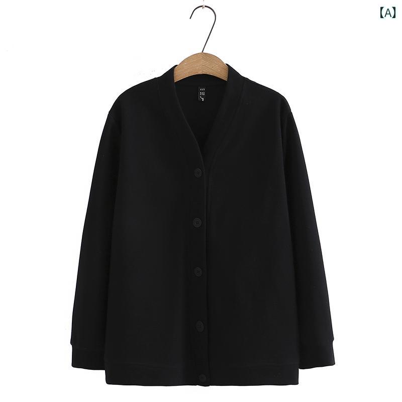 大きい サイズの スウェットシャツ カーディガンの 女性の コート 2022 秋の新 ファット mm ソリッドカラー ルーズ 200ポンド V ネック ニット トップ トレンディ