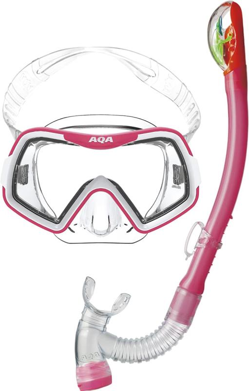 エーキューエー(AQA) マリンスポーツ マスク &amp; シュノーケルセット ジュニア アカラソフト&amp;ビキシードライ スペシャルシリコン 2点セット KZ-9008
