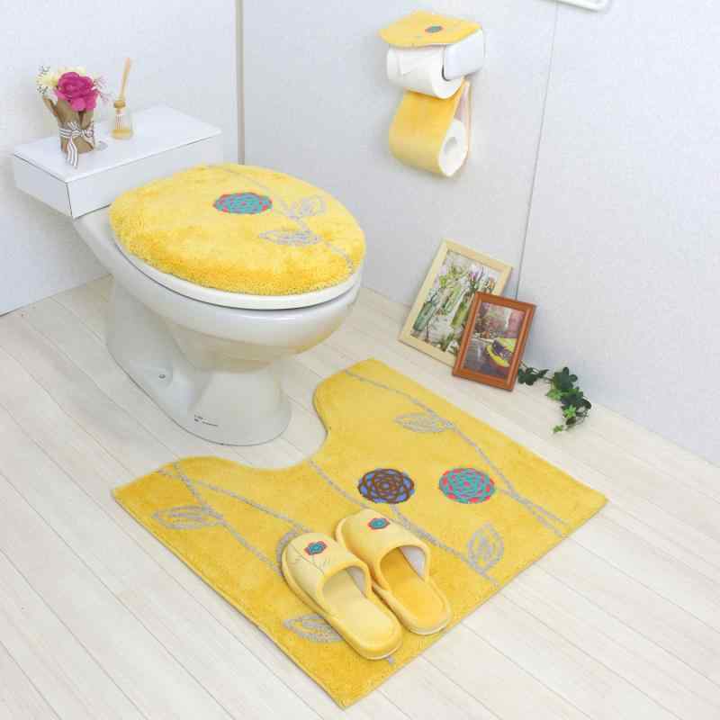 北欧 おしゃれ トイレマット セット 4点 イエロー 洗浄暖房型 かわいい 花 モダン フラワー 金運の鮮やか黄色 オカ エトフ