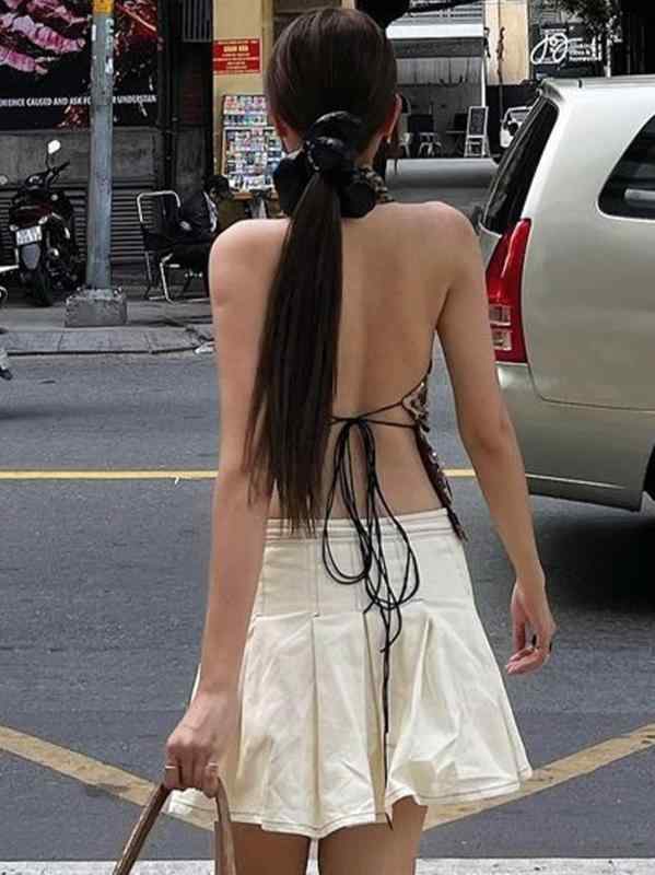 Tシャツ レディース 春夏 ノースリーブ 背中開き トップス ミニ丈 ヒョウ柄 ポリエステル スタイル 接触冷感 セクシー 部屋着 普段使い ブラウン系