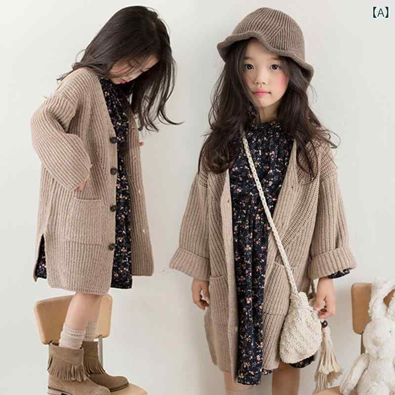 ニット キッズ 女の子 カーディガン 秋冬 子供服 Vネック ニットセーター 厚手 綿1...