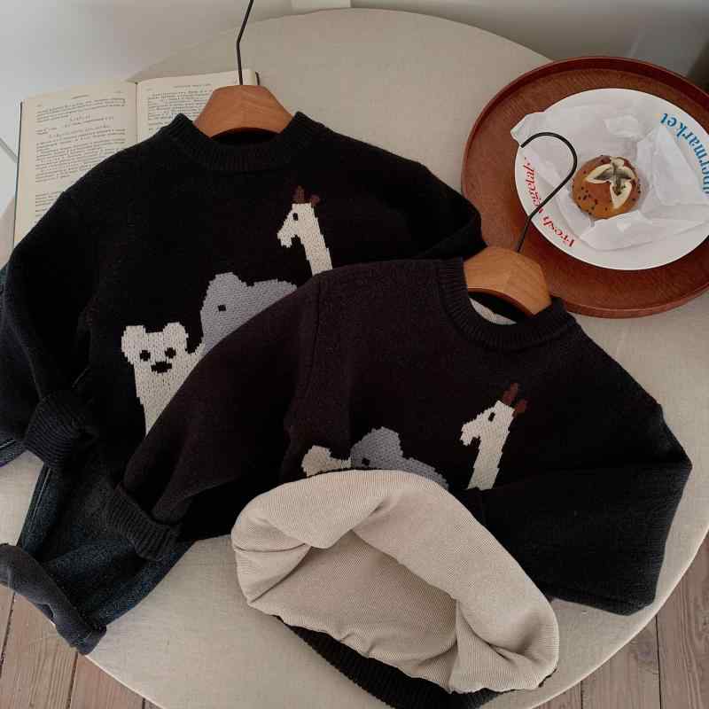 Rakuten - 子供服 セーター 男の子 動物柄 ニット トップス 厚手 長袖 丸首 かわいい おしゃれ 秋冬 冬服 普段着