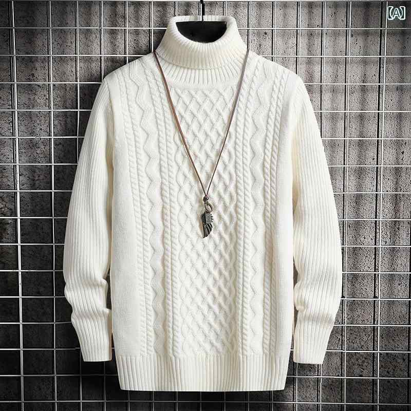 ニット メンズ 男性用 タートルネック セーター 秋冬 スリムフィット プルオーバー ケーブル編み トップス 韓国風 フ（2枚目）