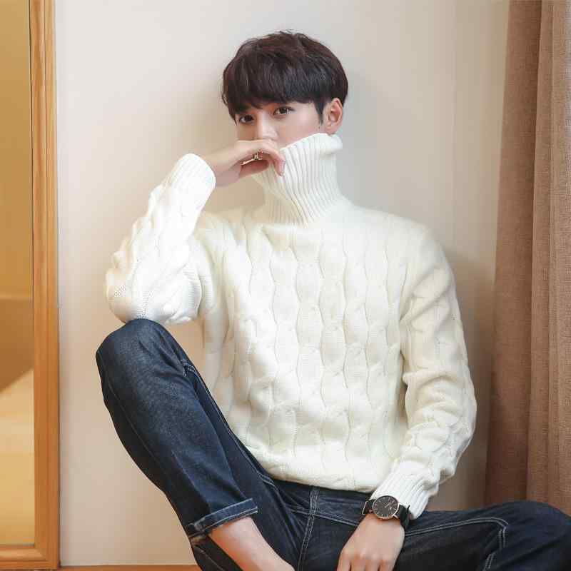Knit Sweater - ニット メンズ ニットセーター 男性用 タートルネック プルオーバー 長袖 秋冬 暖かい ゆったり カジュアル トップス 白 グレー 黒 紺 ワインレッド