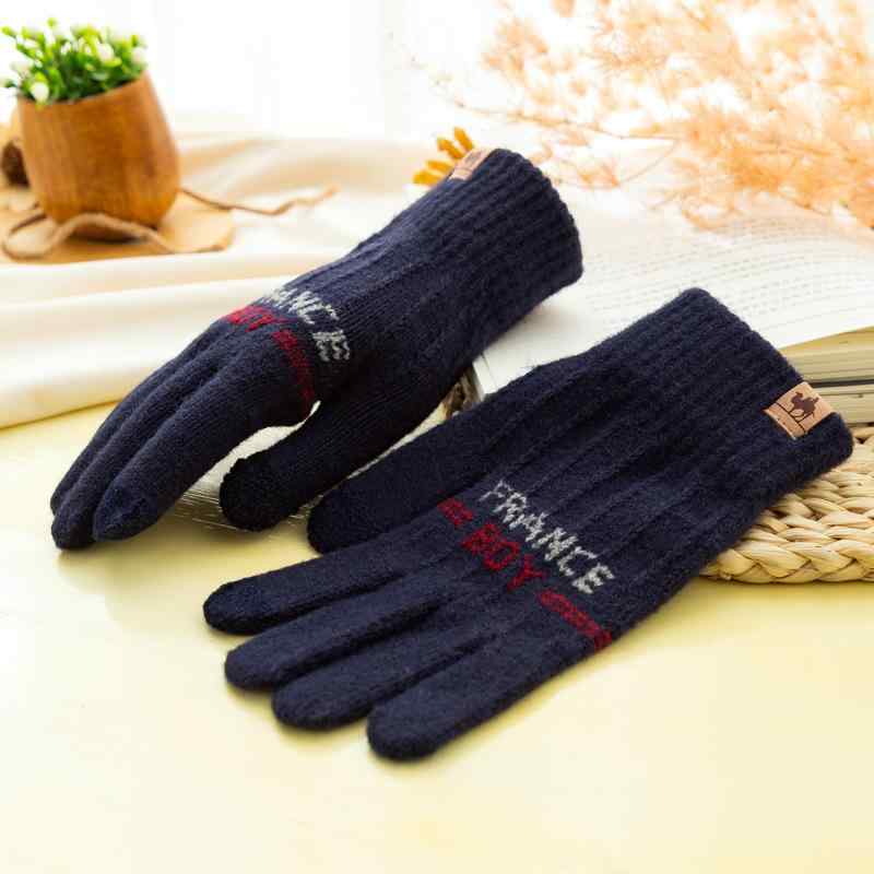 手袋 男性用 秋冬 ニット手袋 防寒 保温 グローブ 学生 提花 アルファベット柄 自転車 バイク ドライブ..
