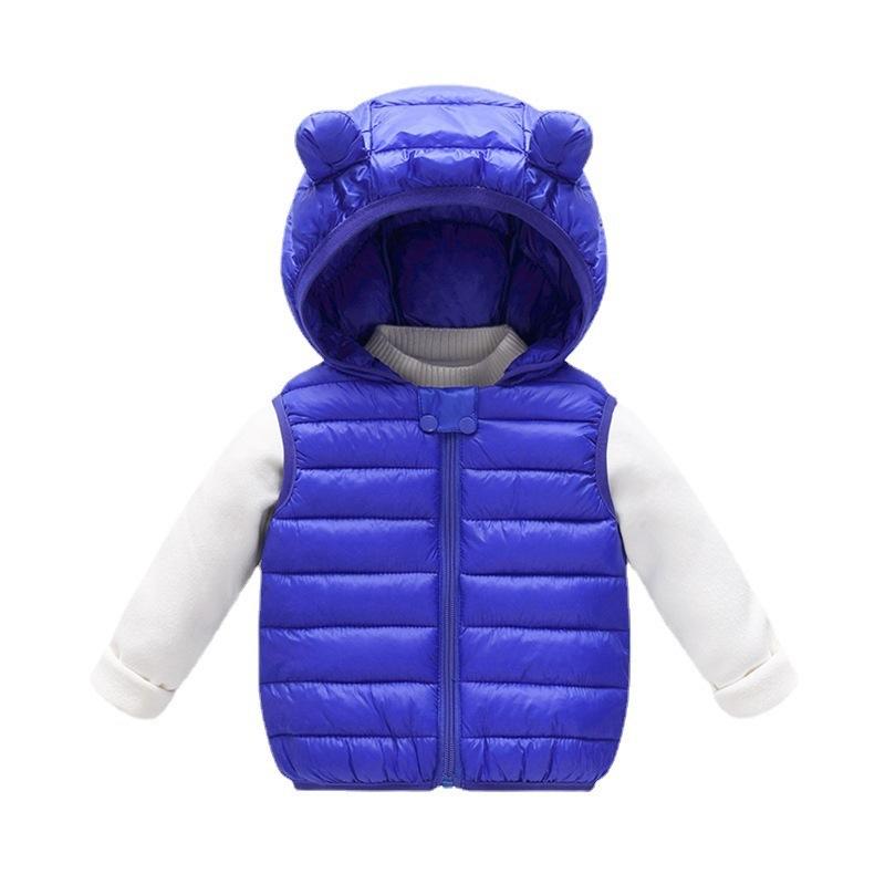 子供服 ベスト ダウン 中綿 秋冬 男女兼用 フード付き 厚手 防寒 チョッキ アウター カジュアル かわい..