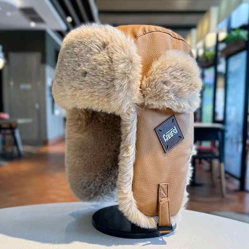 雷锋帽 レディース 防寒帽子 PUレザー あったかイヤーマフ付き アウトドア 自転車 深グレー ブラック キャメル ライトグレー