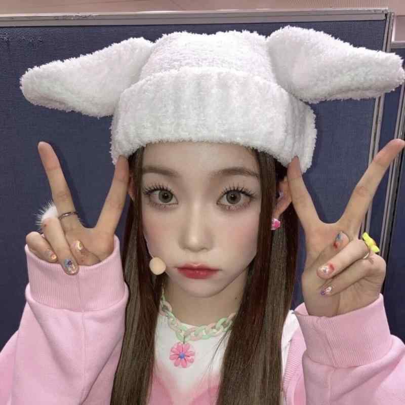 Cap, Hat - ニット帽 レディース かわいい ウサギ耳 秋冬 暖かい ビーニー 萌え系 ふわふわ ショートブリム ホワイト ブラック レッド ローズ 抹茶色 ブルー コーヒー色