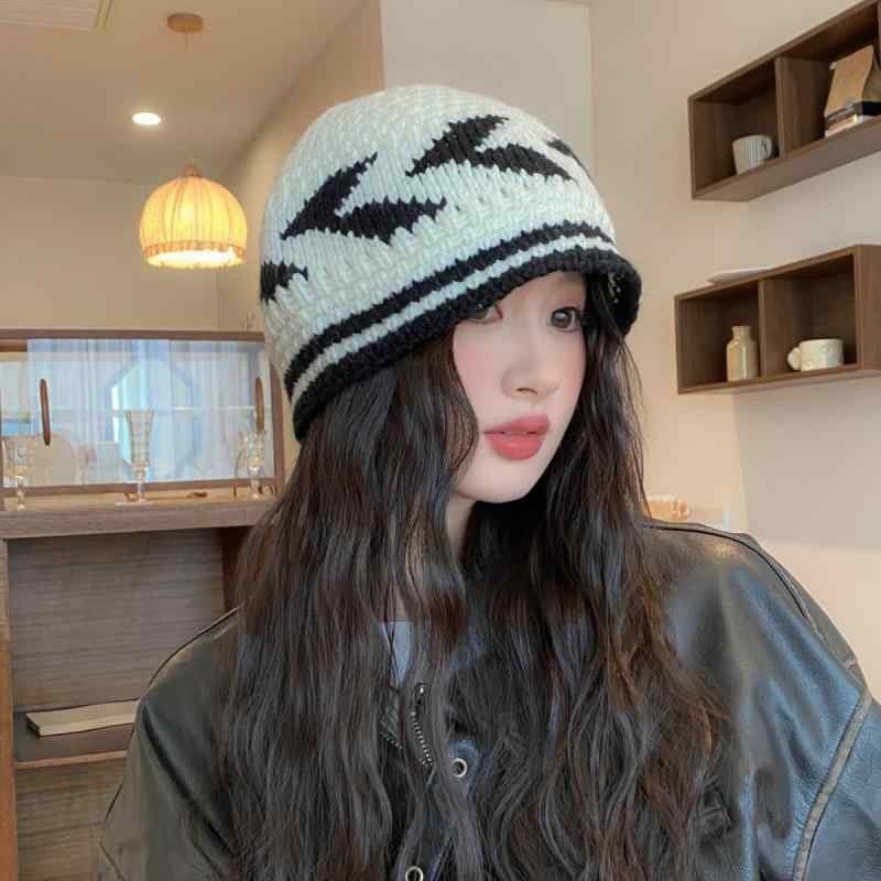 ニット帽 男性用 春秋 美式 手編み 漁師帽 女性用 厚手 保温 ブラック ホワイト