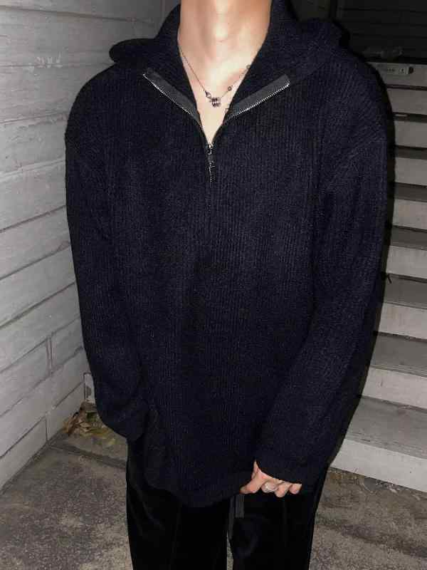 ニット メンズ ニットパーカー プルオーバー 接触冷感 長袖 高街風 トップス 旅行 ゆったり ミルクホワイト グレー ブラック