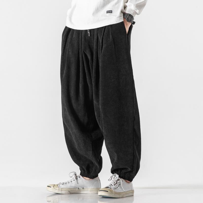 乐天商城 - ズボン メンズ 男性用 コーデュロイ パンツ リラックス ワイド レッグ ドローストリング ウエスト 春物 薄手 高腰 灰色 黒色 カーキ色 茶色