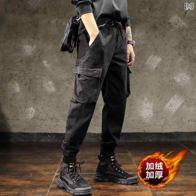 乐天商城 - パンツ 男性用 カーゴパンツ 秋冬 裏起毛 ワークパンツ 多ポケット テーパードパンツ カジュアルパンツ 黒 グレー 緑 M L XL XXL XXXL 4XL 5XL