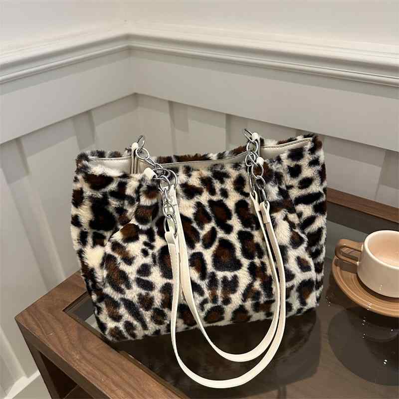 トートバッグ レディース ファー かわいい ヒョウ柄 大容量 秋冬 鞄 ハンドバッグ 肩掛け 手提げ おしゃれ ピンク系 ホワイト ブラウン