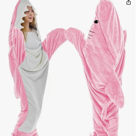 ルームウェア 着る毛布 サメ フランネル パジャマ 寝袋 連体 厚手 防寒 暖かい ブルー ピンク 快適 睡..