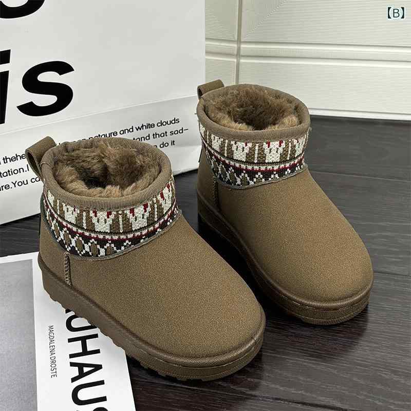 ブーツ キッズ 雪用 厚底 ショートブーツ 子供 中童 大童 裏起毛 暖かい 防寒 ブラ...