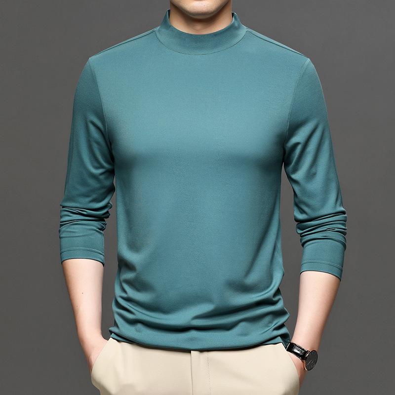 短袖 - Tシャツ メンズ 男性用 シルク混紡 ハイネック 長袖 トップス カットソー 無地 韓国 ファッション 薄手 春秋 冬 秋冬 モダール ポリエステル