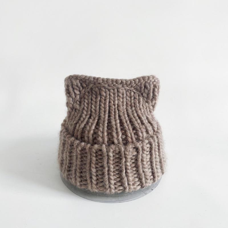 Hats - ニット帽 レディース 秋冬 猫耳 ウール あったか 防寒 手編み 配色 おしゃれ かわいい 女性用 ファッション小物 婦人帽子 暖かい 冷え対策
