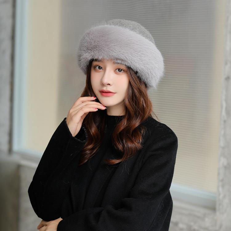 Hat - 帽子 レディース 兔毛 イヤーマフ付き プリンセス 秋冬 防寒 暖かい 羊毛 おしゃれ かわいい 旅行 街歩き お出かけ キャップ ベージュ ブラック ホワイト グレー