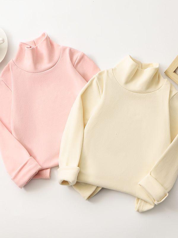 Tシャツ ガールズ 子供服 トップス カットソー 秋冬 長袖 半高襟 無地 暖か ミドル丈 ロング丈 80 90 100 110 120 130 140 150